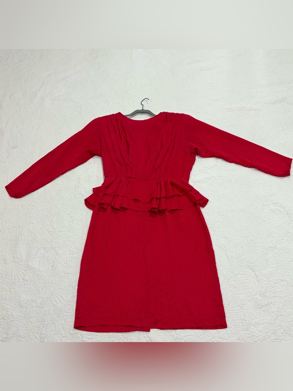 Vtg Argenti 100% Silk Midi Dress Sz 16 Peplum Long Sleeve Red Floral Jacquard